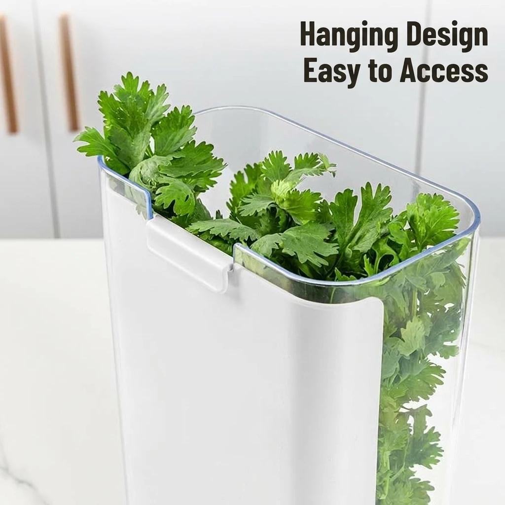 Home Garden Produce Keeper Box Hydroponic Herb Storage Container for Cilantro Green Onion Mint Kitchen Fridge Organizer