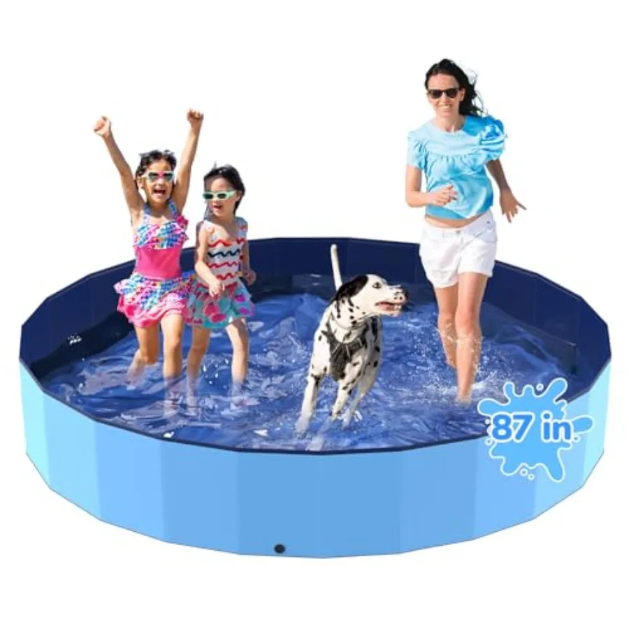 

87'' Foldable Dog Pet Bath Pool Heavy Duty Non-Slip Kiddie Pool Plastic Pet Wading Pool for Puppy Small Medium Large Dogs Indoo