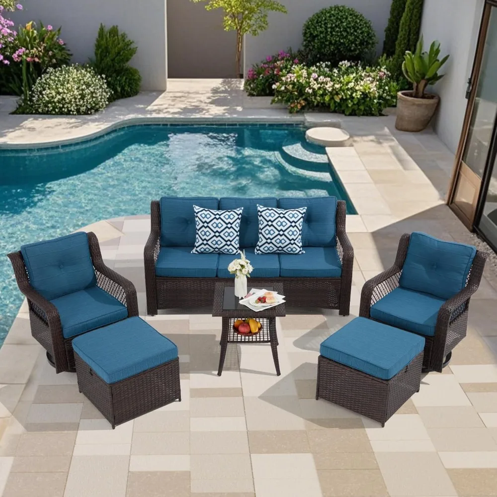 

Garden Furniture Sets，6 Pieces Patio Furniture Set, Patio Conversation Sets with Wicker Swivel Chair for Backyard Garden