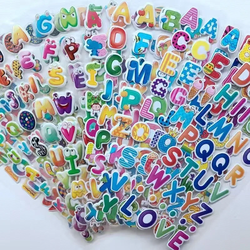 10 Sheets 3D Cartoon Number Letter Stickers for Kids Home Decor Puffy Bulk English Alphabet Letters Stickers Educational Toys