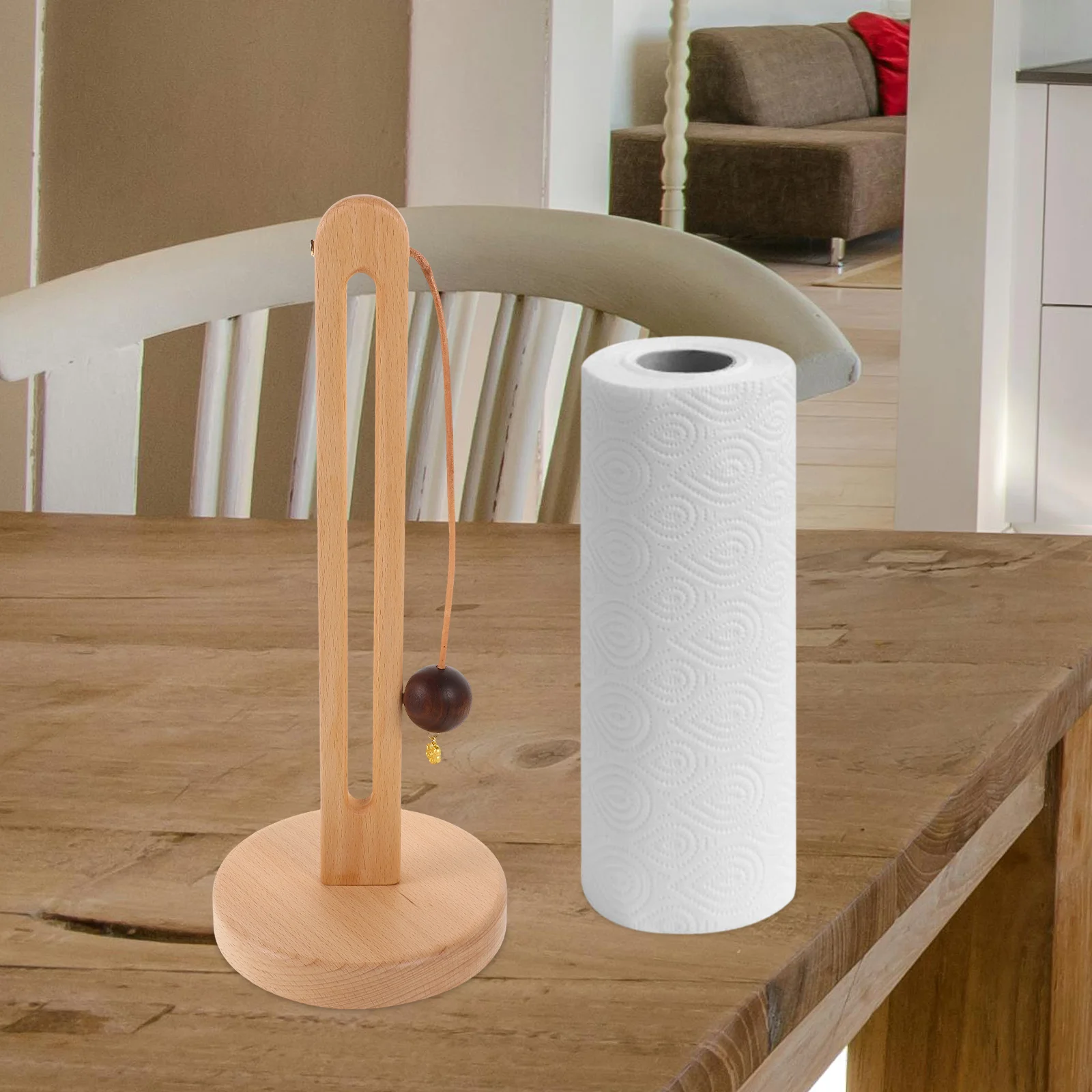 

Wooden Paper Towel Holder Stand Vertical Space Saving Kitchen Bath Organizer Dispenser Desktop Towel Rack For Roll Paper Wrap