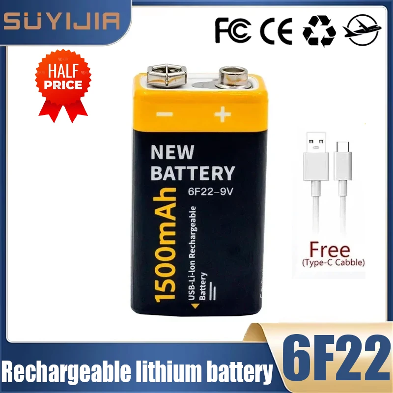 New 9V 1500mAh Rechargeable Li-ion Battery Micro USB Battery 6 F22 Battery for Multimeter Microphone Toy Remote Control