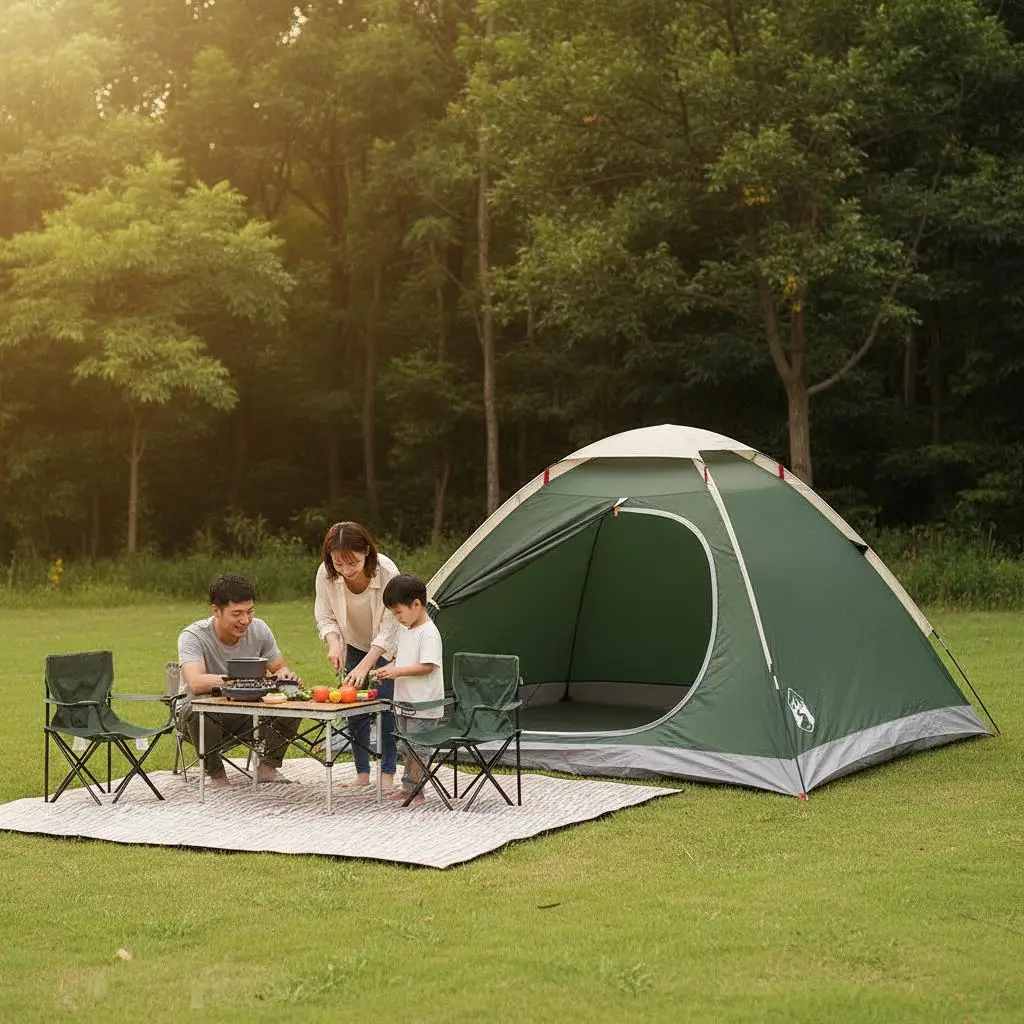 Campingzelt mit Kuppel für 2 Personen, grün, wasserdicht