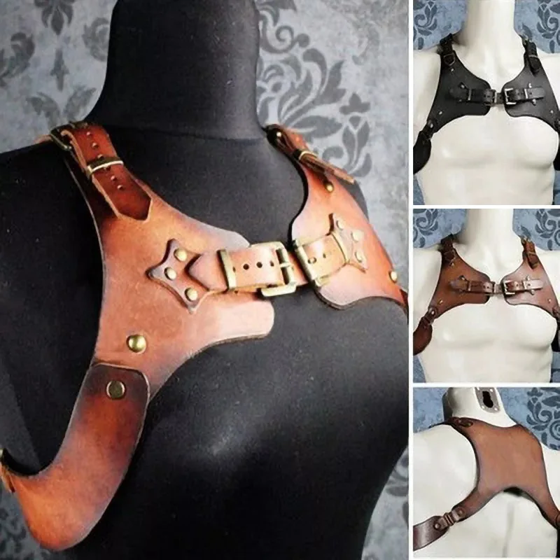 Haut court à bretelles en cuir gothique Steampunk médiéval pour hommes et femmes, armure de poitrine initiée, ceinture SFP, 7.5 ate, costume de cosplay pour la fête