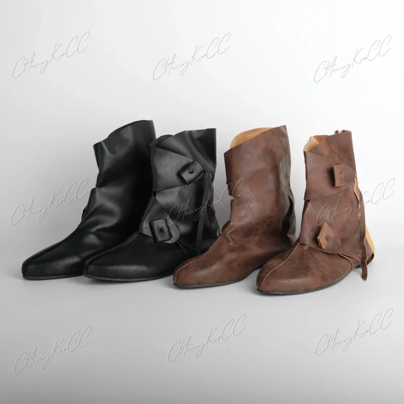 Halloween Cosplay Accessories Men's Medieval PU Leather Shoes Middle Ages Ankle Boots Victorian Renaissance Boot Shoes