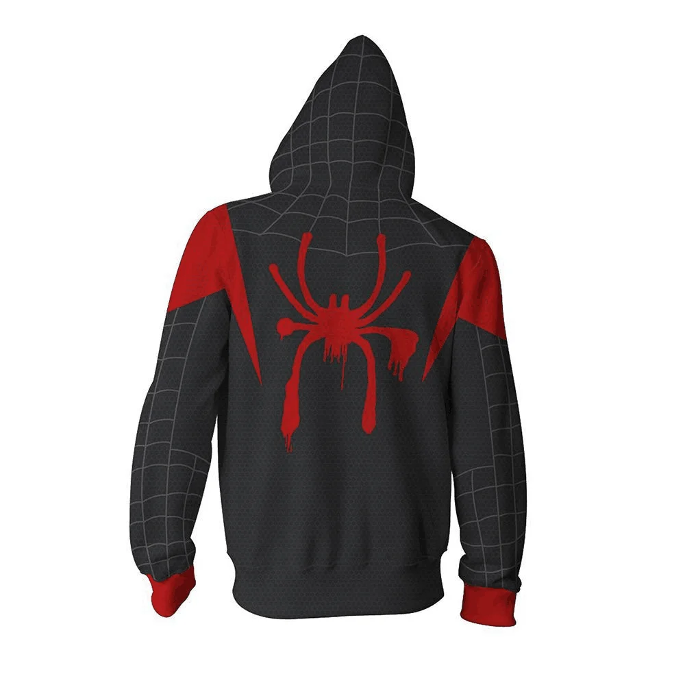 Superhero Spider Print Zipper Hoodies Miles Morales Men Women Sportswear 3D Hooded Boy Girl Fashion Casual Jacket School Uniform