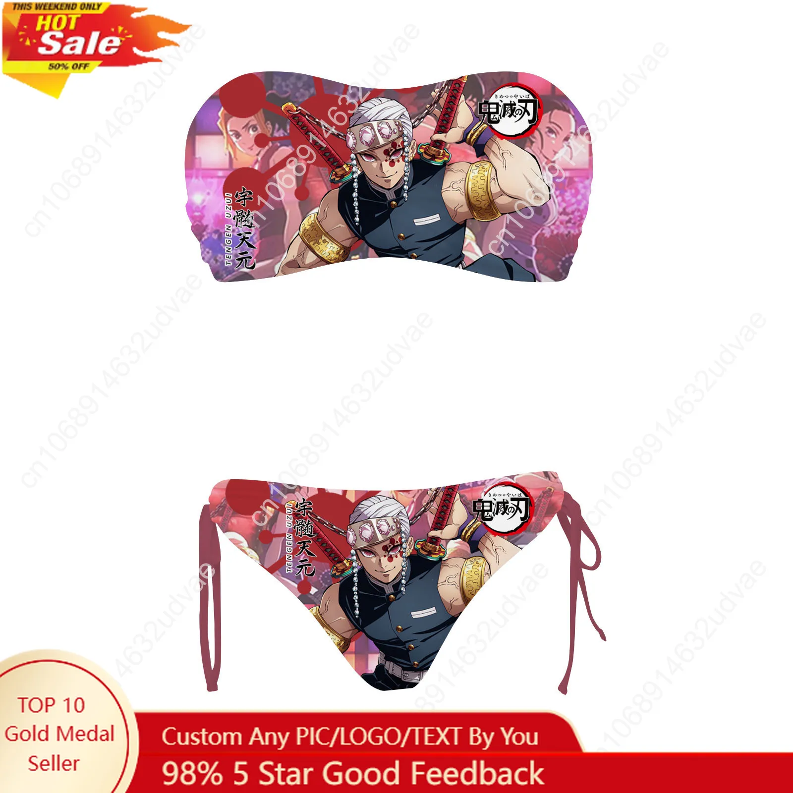 Tengen Uzui Demon Slayer Swimsuit Womens Drawstring Two Piece Set Bathing Suits Personalized Swimwear Customize Beachwear