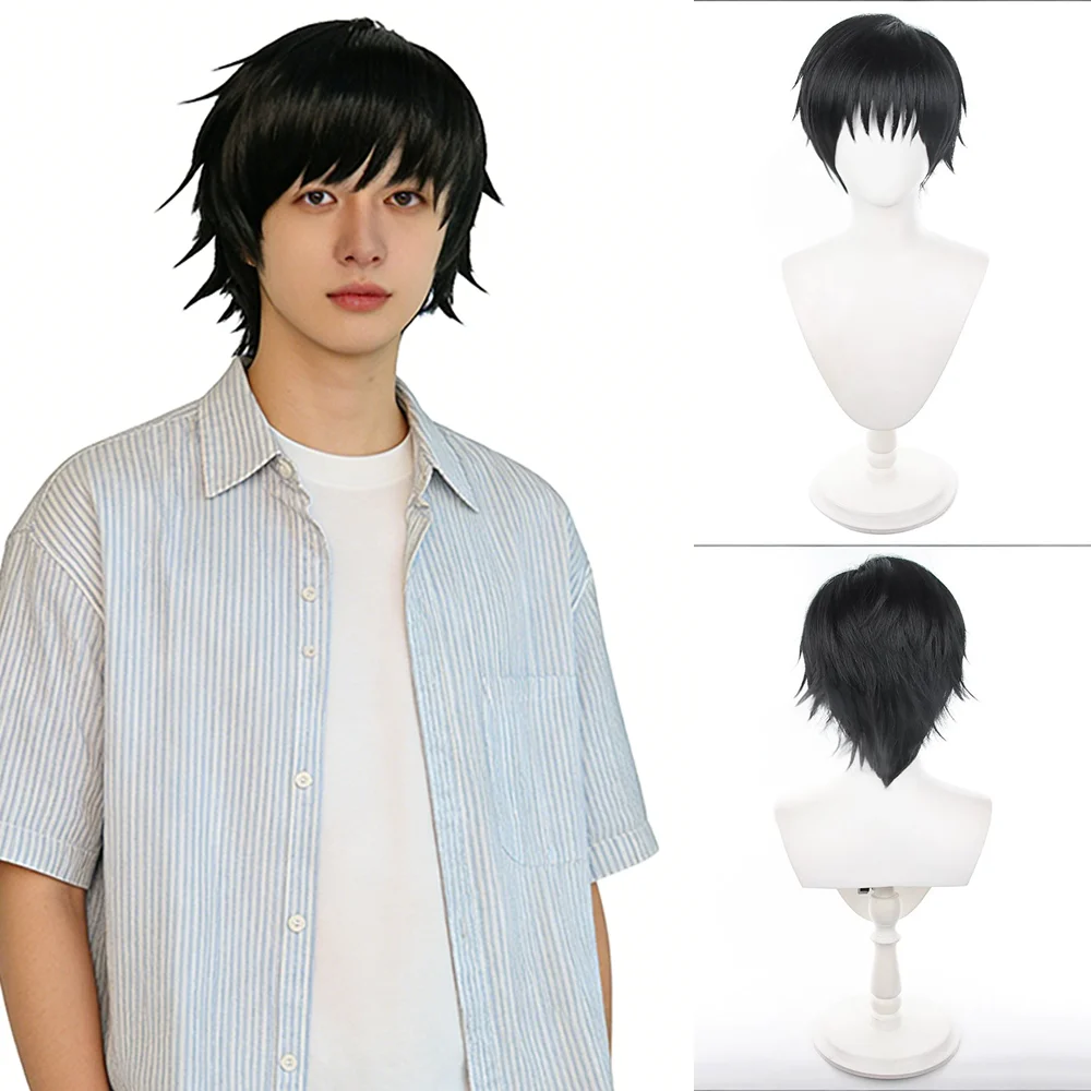 Universal Black Short Shaggy Cosplay Wig Jujutsu Kaisen Fushiguro Toji Same Style Heat Resistant Synthetic Hair For Free Wig Cap