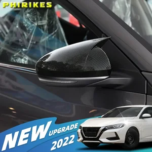 ألياف الكربون سيارة جانبية مرآة جانبية غطاء ملصق إكسسوارات ديكور نيسان سيلفي سنترا 2020 2021 أفضل 12 مبيعا من نيسان سنترا غطاء مرآة - رقم 3