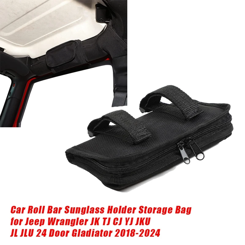 Bolsa de armazenamento para Jeep Wrangler, Roll Bar, Suporte de vidro solar, Saco de armazenamento, JK, TJ, CJ, YJ, JKU, JL, JLU, 2, 4 portas, Gladiador, 2018-2024