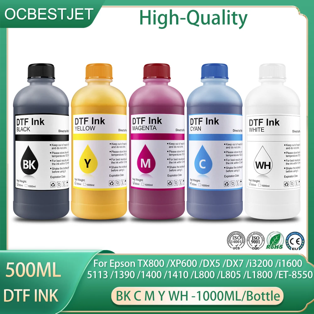 

Чернила DTF 500 мл, совместимые с печатающими головками Epson TX800, XP600, DX5, DX7, i3200, i1600, 5113, 1390, 1400, 1410, L800, L805, L1800, ET-8550, XP15000