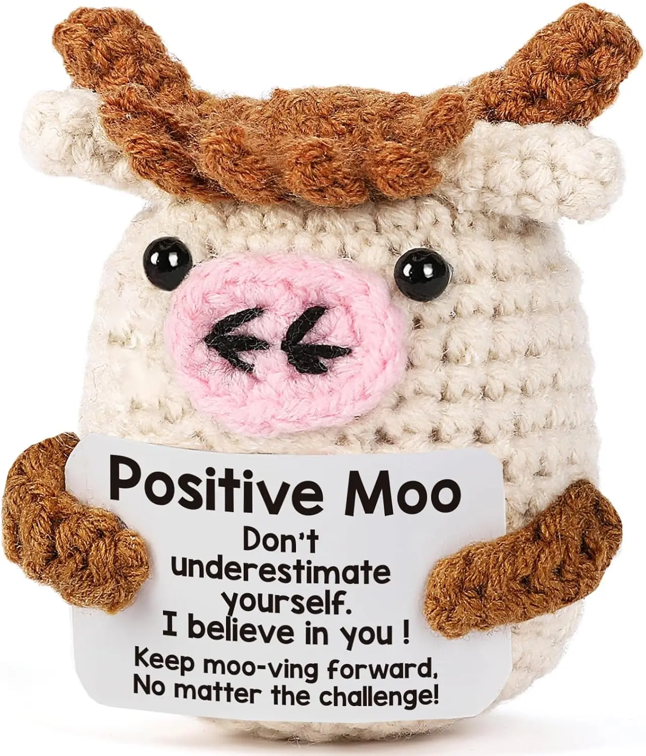 

Mini Funny Positive Crochet Cow Gifts - Emotional Inspirational Support Gift for Women Men Coworker Friends Teen Birthday Mother
