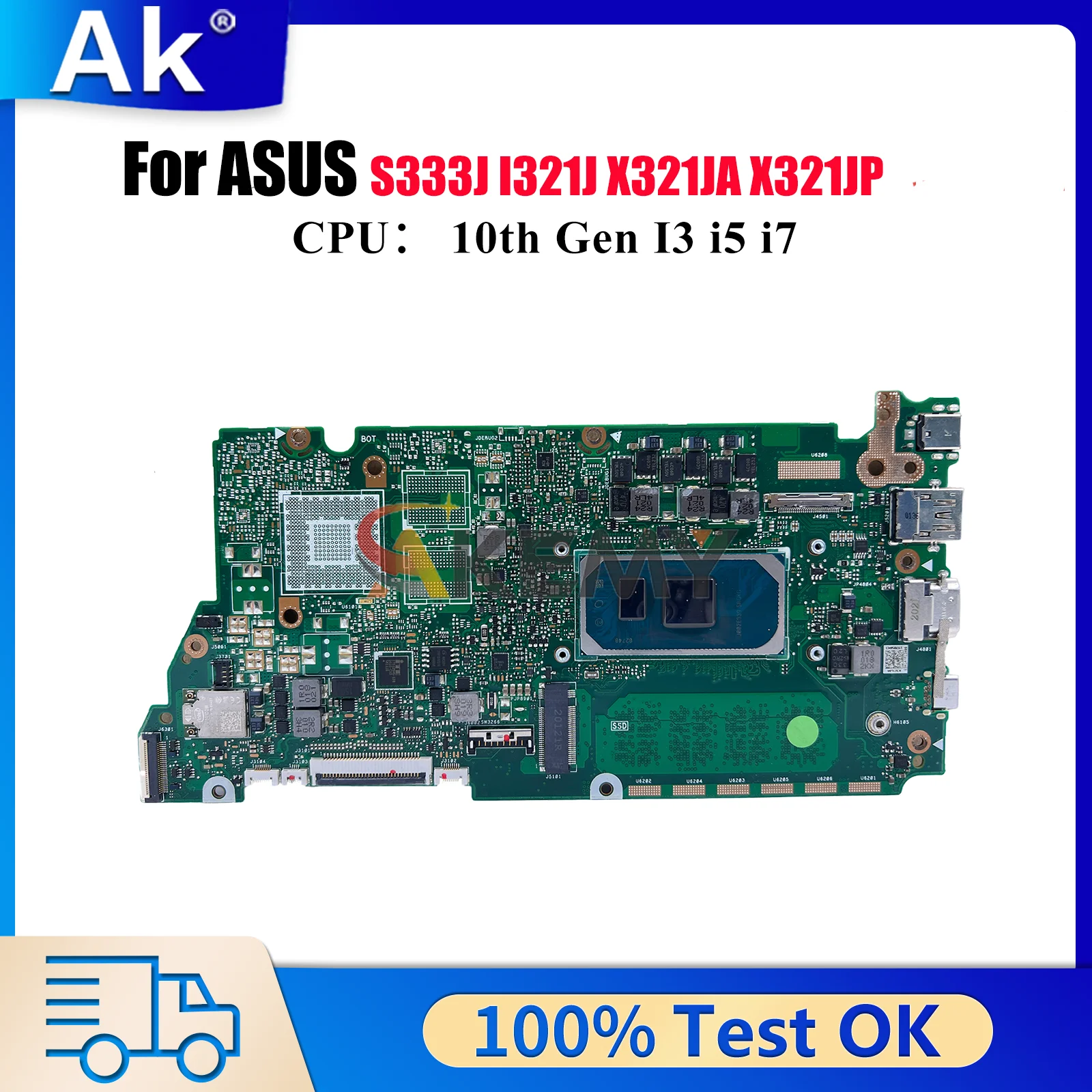 

X321JA Laptop Motherboard For ASUS VivoBook X321JA X321JP S333J I321J X321JQ X321J Mainboard With 10th Gen I3 i5 i7 tests OK stk