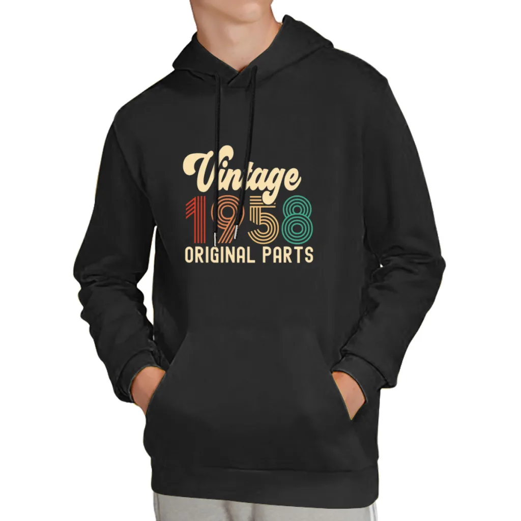 

Vintage 1958 Original Parts Born In Birthday Cotton Pullover Hoodie Men Women Unisex Hip Hop Style Sweatshirt