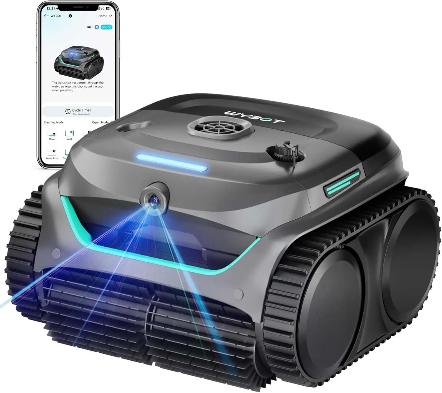 (2025 nuevo) Aspiradora robótica para piscina WYBOT C2 Vision con cámara AI, limpiadores de piscinas de filtración ultrafina para piscinas elevadas e empotradas, Com