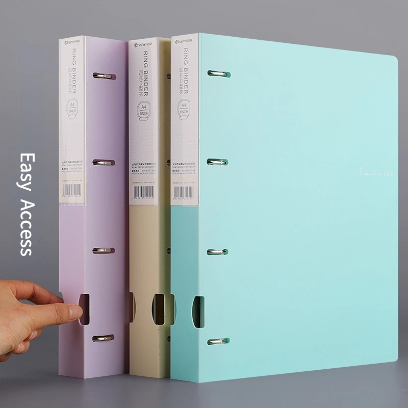 A4 File Folders Display Book 4 Hole Binder Folders Morandi Color Waterproof Document Ring Binder Folder