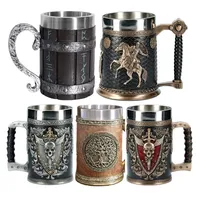 Medieval Viking Retro 3D Sword Skull Beer Mug With Stainless Steel Insert Resin Big Capacity Coffee Cups Men's Halloween Gift