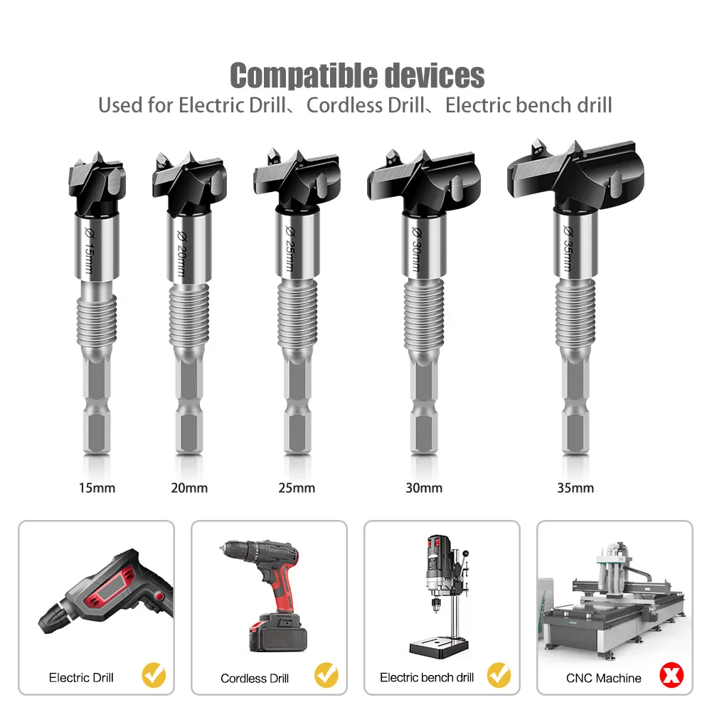 10-Piece Multi-Functional Woodworking Hole Puncher with Threaded Flat Wing Drill Extended Limit Woodboard Expansion Drill Bit
