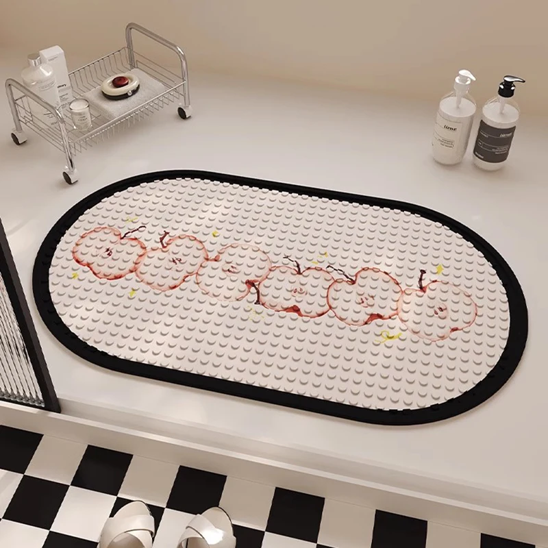 Non-Slip Apple PVC Bath Mat with Suction Cups Fruit Tub Side Bathroom Mats Shower Area Rug Carpet Pad Aesthetic Home Decor