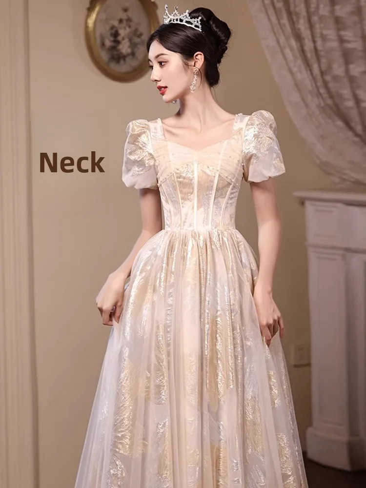 

Champagne Host Gown Elegance Long A-Line Dr for Performances Birthdays Parties Ele Midi Skirt for Adults