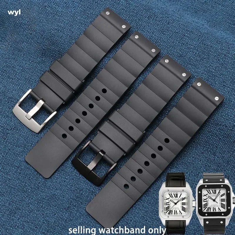 

Silicone watchband for Cartier Santos series w20121u2 men's watch strap soft waterproof watch chain accessories 23mm watch strap