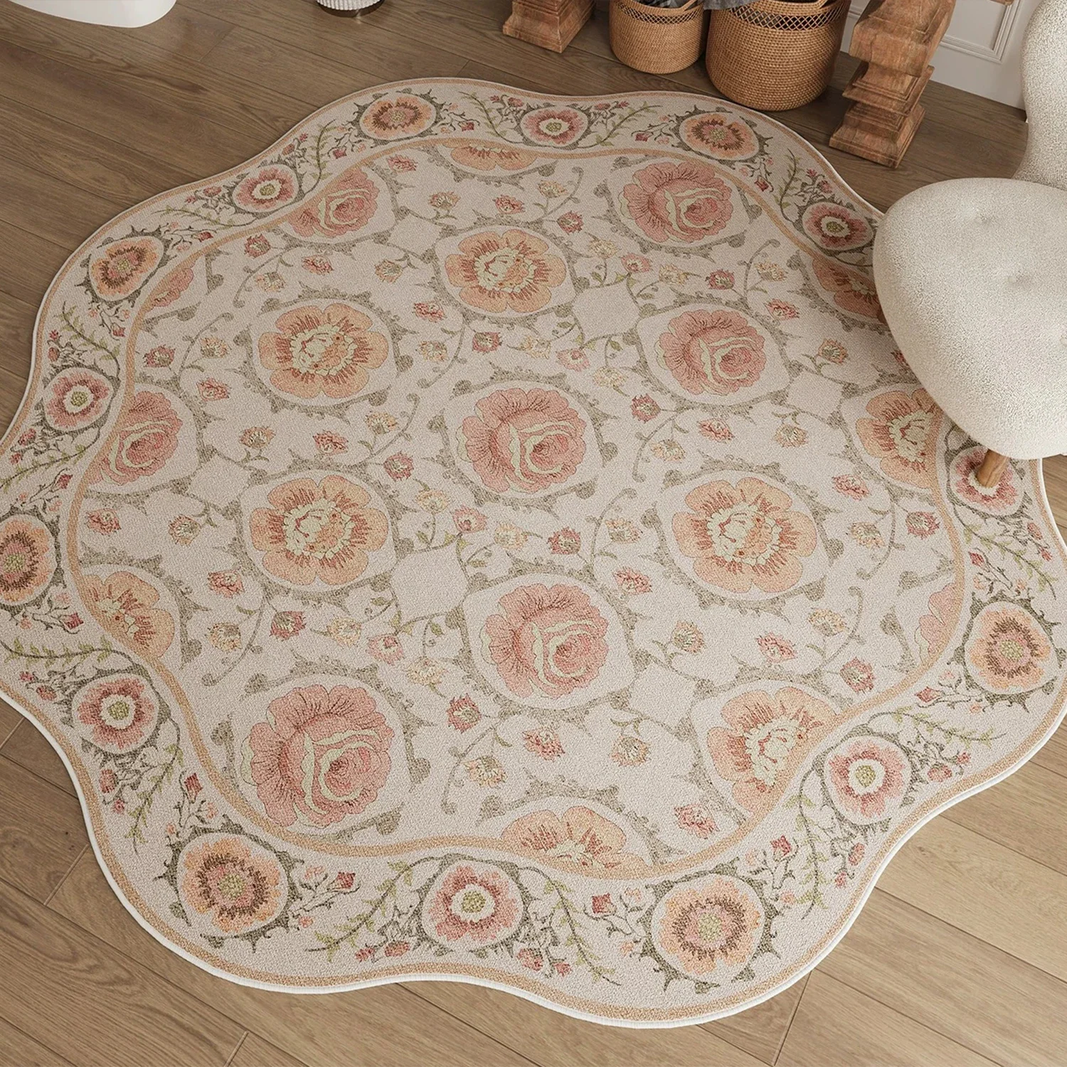 Persian Floral Round Carpet for Living Room Rug Home Decoration Soft Bedroom Floor Mat Non-slip Door Rugs Alfombra Redonda 원형러그
