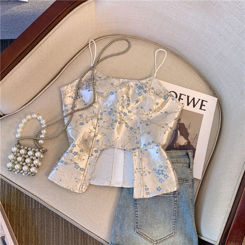 

White Printing Vest T Shirt For Women Sleeveless Personalized Summer Fashion Y2K Female Clothing Versatile Short Zipper Tops