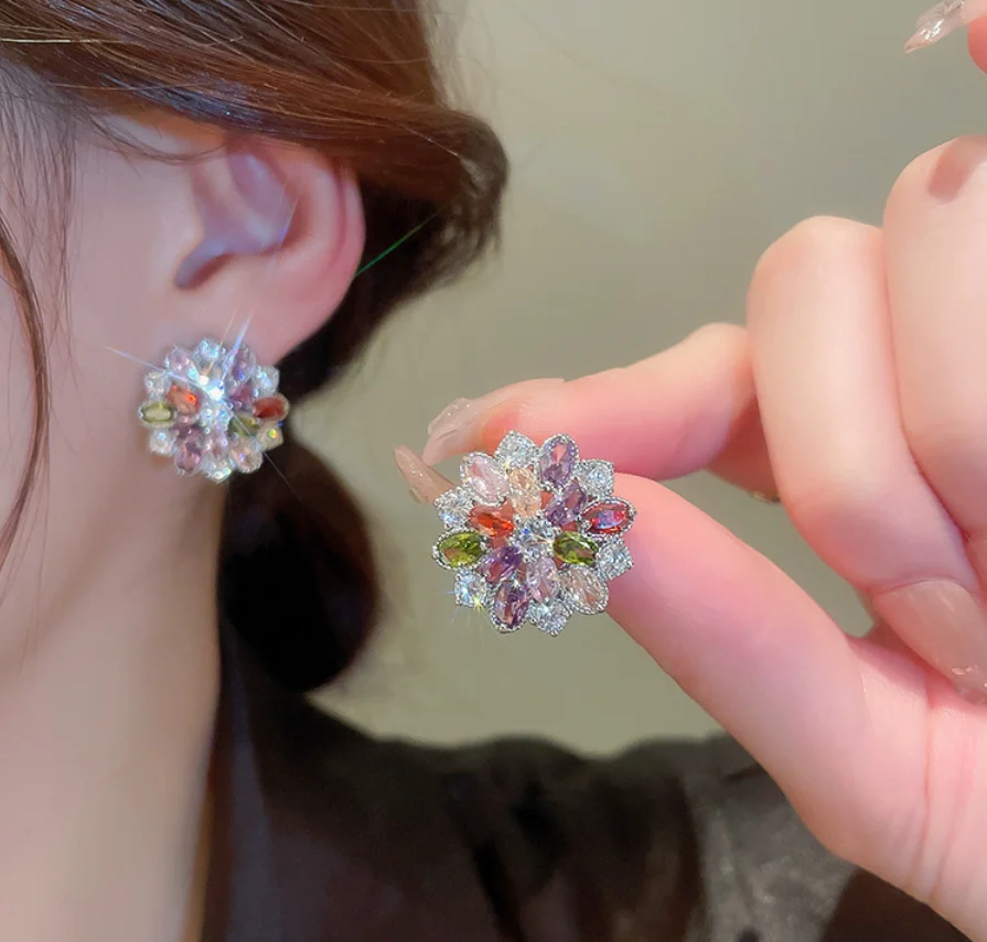 2022 new trend S925 silver needle copper zircon flower simple luxury Earrings for women Fashion Jewelry