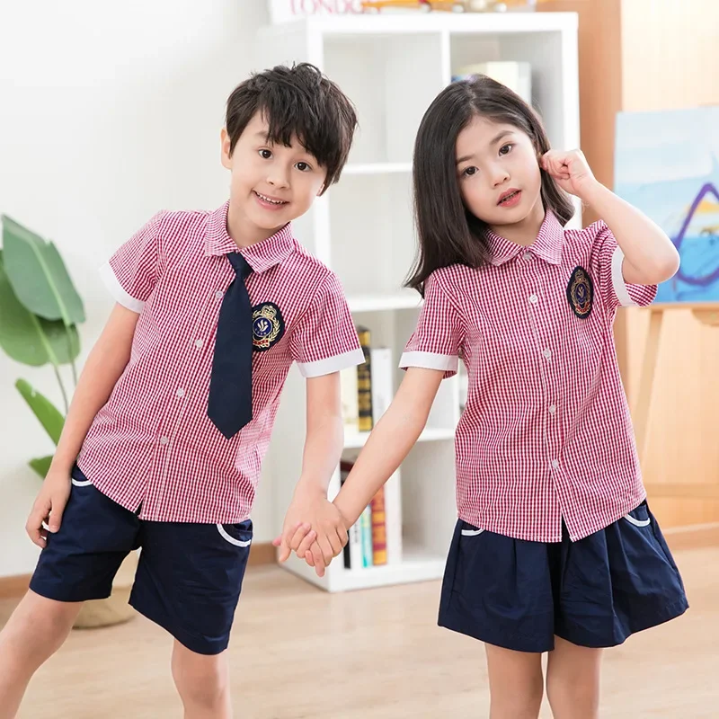 Class Uniform Summer College Style Short Sleeve Shirt Two-piece Set Junior High School Primary School Kindergarten Uniform