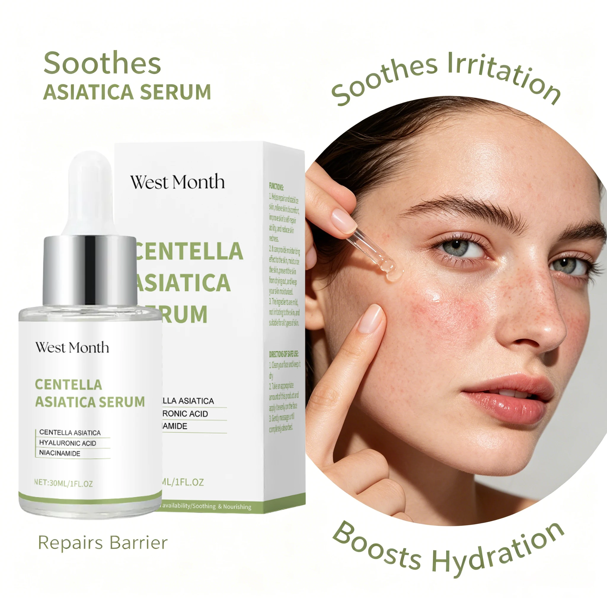 Cica Redness Relief Face Essence Centella Asiatica Sensitive Skin Barrier Repair Niacinamide Brighten Glowing Glass Skin Korean