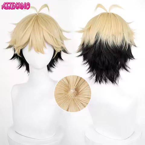 Anime Link Click Felix Cosplay Wig Short 30cm Mixed Color Heat Resistant Synthetic Hair Wigs + Wig Cap