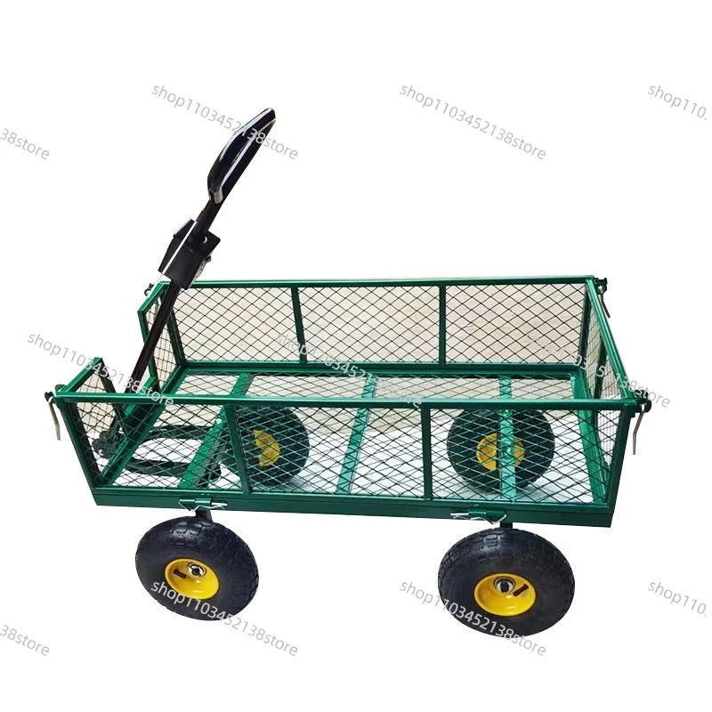 Сетчатая тележка для перевозки грузов, четырехколесная, для склада, сельского хозяйства и сада