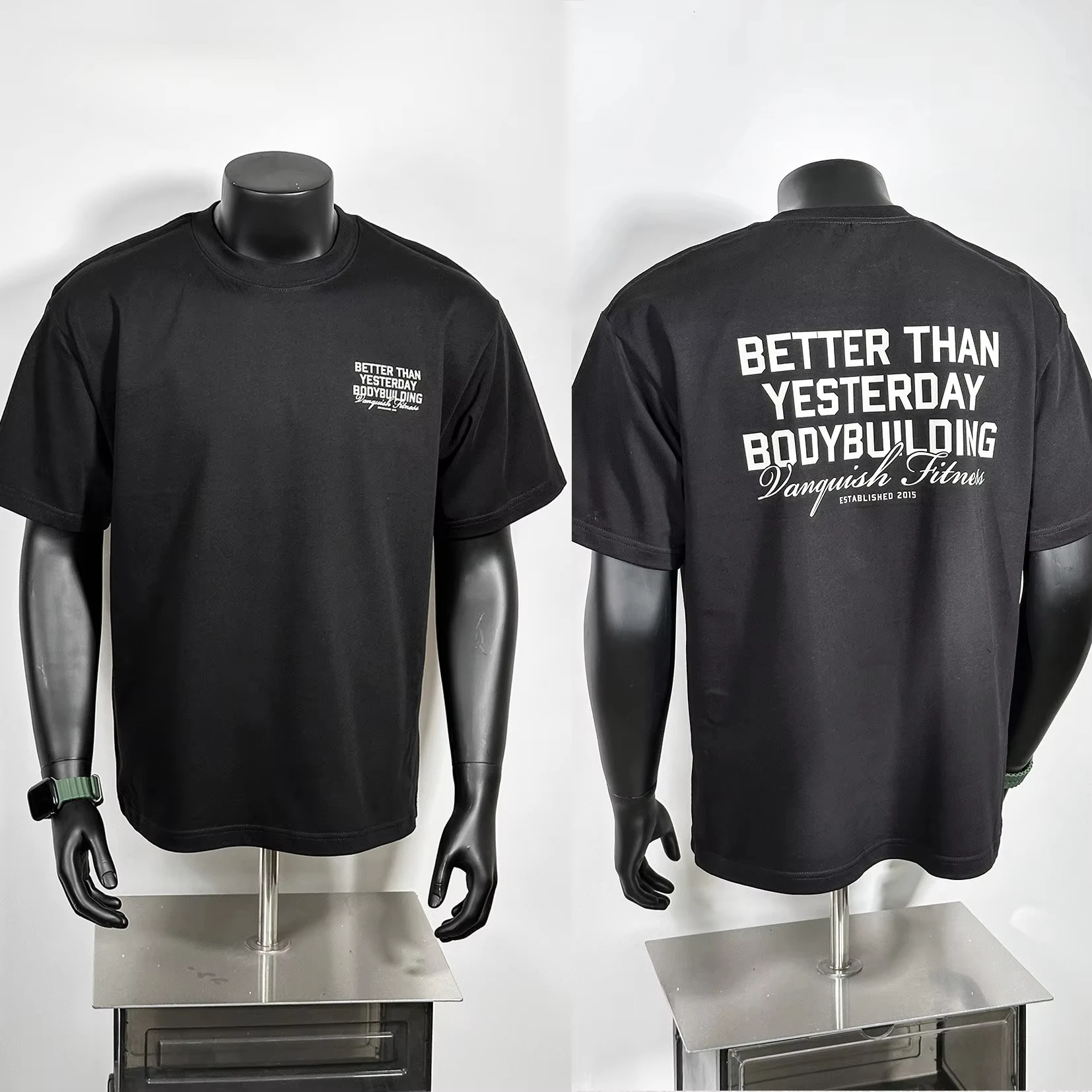Letter Tide Short Sleeve Fitness Exercise Loose Combed Cotton Summer Men and Women Oversizi Heavy Round Necker