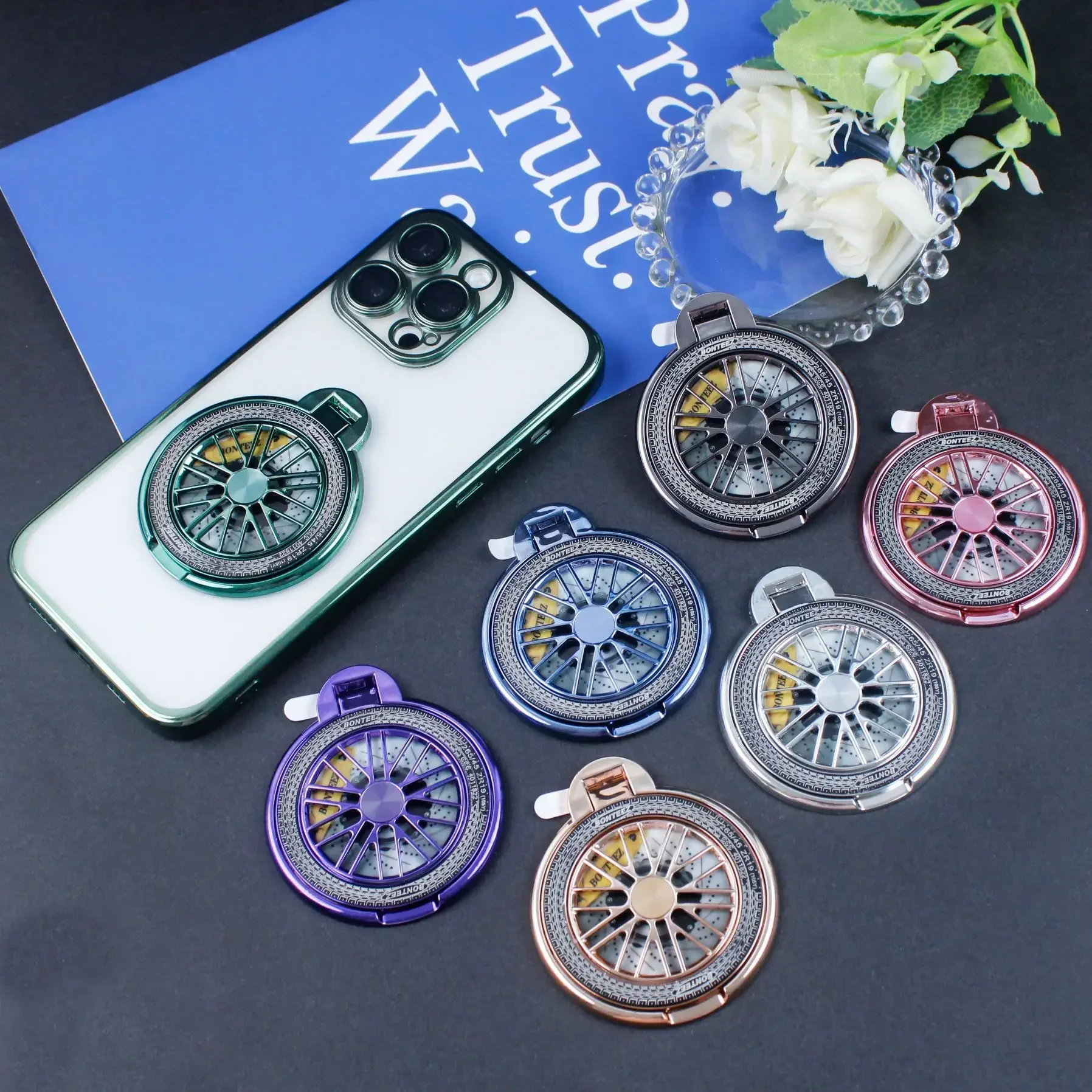 

Cell Phone Ring Holder Stand Finger Grip Degree Rotation Kickstand Compatible iPhones Wireless charging