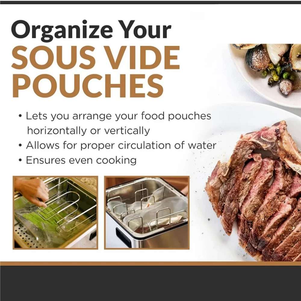 رف فصل عالمي من الفولاذ المقاوم للصدأ من Sous Vide مع 4 أوضاع ملحقات للطباخ البطيء لمنع الطعام من العائمة