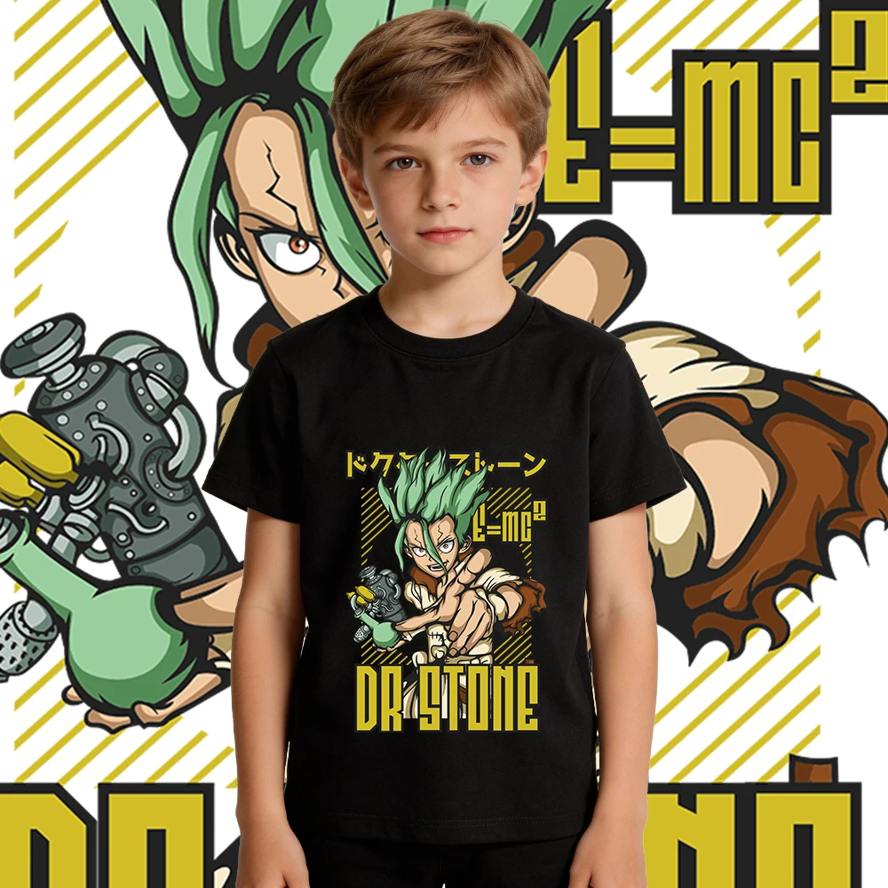 Children Soft Cotton Dr Stone Senku Anime Print T Shirt Boys Girls Summer Casual Top Short Sleeve Breathable
