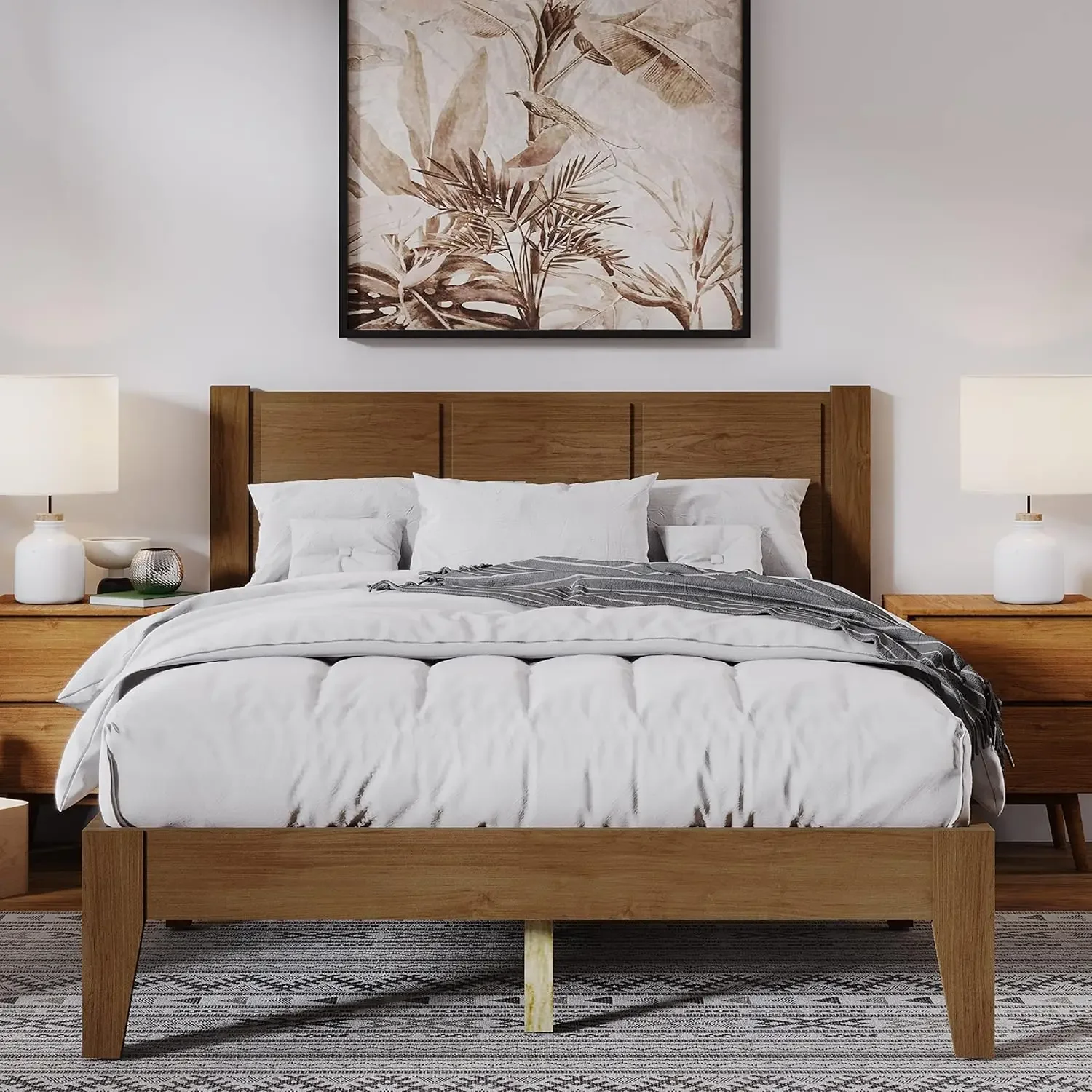 

Paneled Headboard, Frame, Legs, Furniture, Farmhouse Bedroom Décor, Low Platform Bedframe