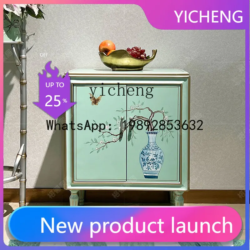 

hand-painted chest cabinet TV side cabinet entrance cabinet decoration solid wood storage