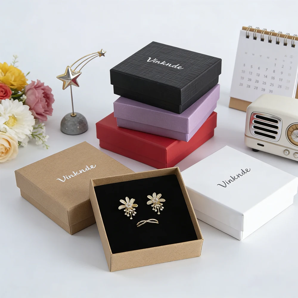 

50Pcs Jewelry Packaging Box Ring Earring Organizer Display Boxes Travel Accessories Organizer Custom Logo Case Wedding Favors