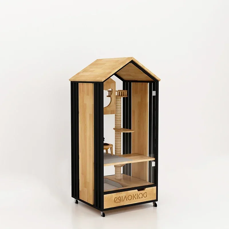 Cat Cage Villa Small Household Cat House House Front and Rear Transparent Glass Cattery Pet Shop