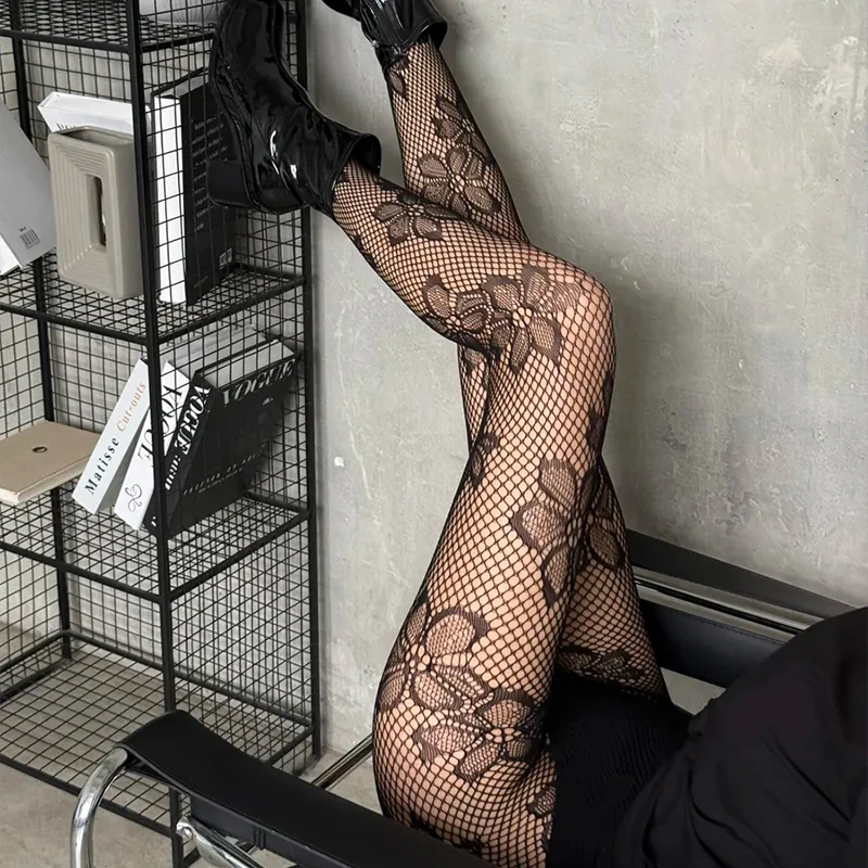 

1 Pair Women Summer Patterned Fishnets Tights Black Pantyhose Stockings for Women Y2K Hollow Out Tights For Cosplay Party