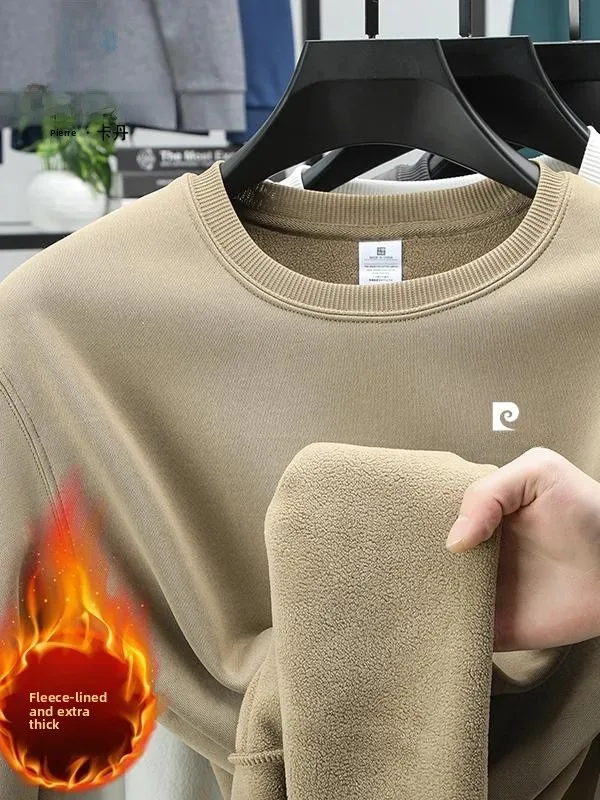 

Pierre Cardin Men's Fleece Lined Thick Long Sleeve Sweatshirt Fashionable Urban Style Casual round Neck Base Layer Shirt