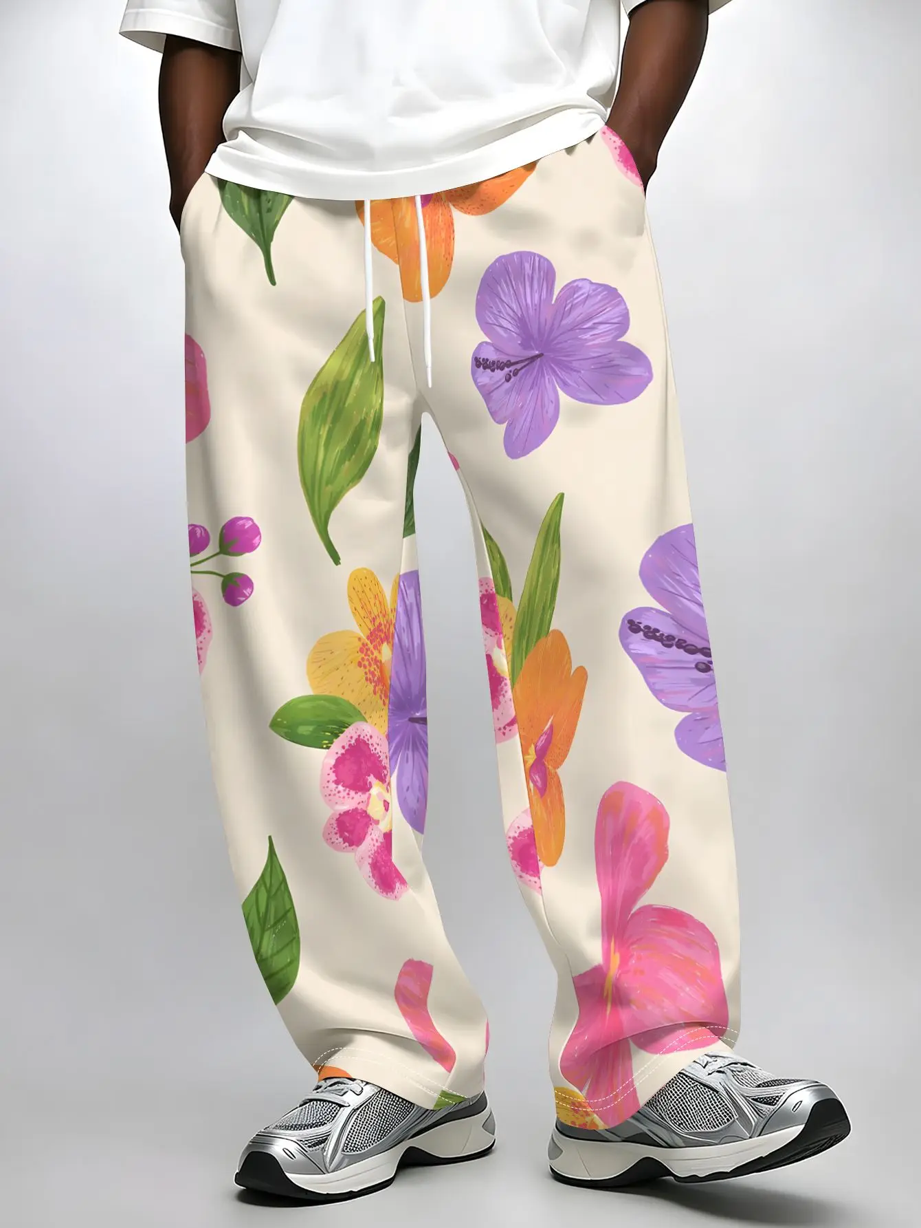 Tropical Floral Print Men'S Loose Casual Straight-Leg Trousers