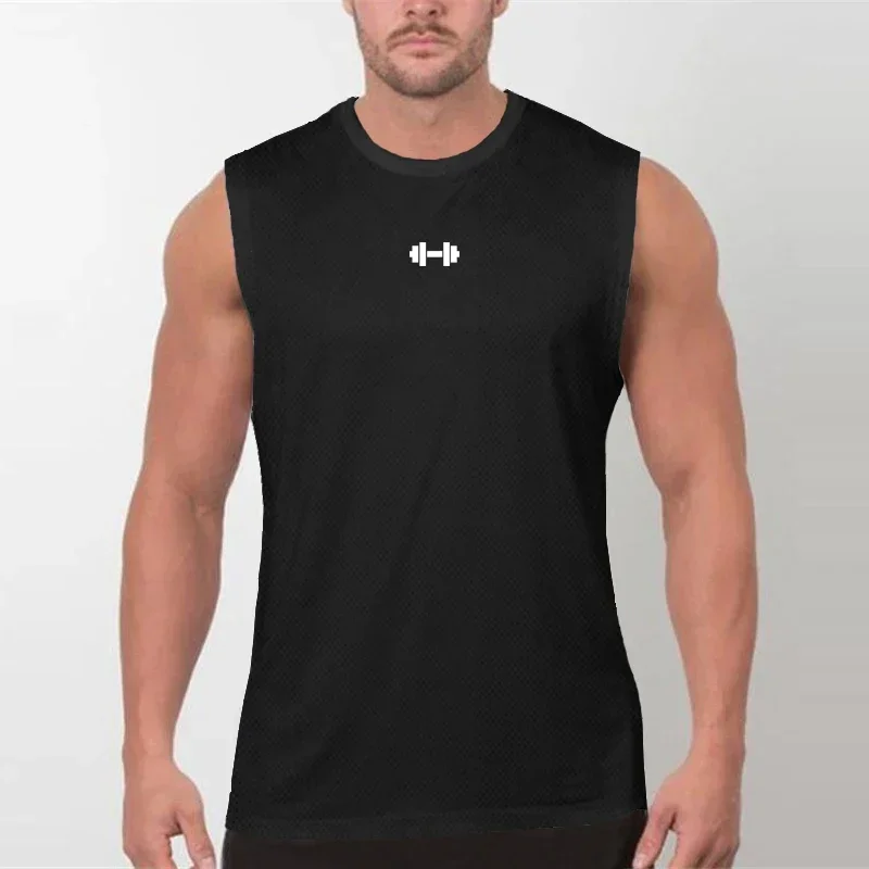 Summer Gym Vest Mens Bodybuilding Sleeveless Sports Tank Top Quick-drying Mesh Fitness Running Tank Tops Mens Training Clothes