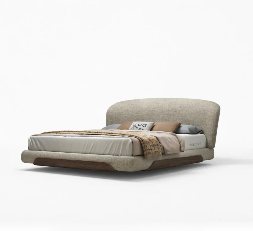 &Designer High-End Durable Minimalist Soft Bed Frame Solid Wood Frame for Cozy Cotton and Linen Fabric