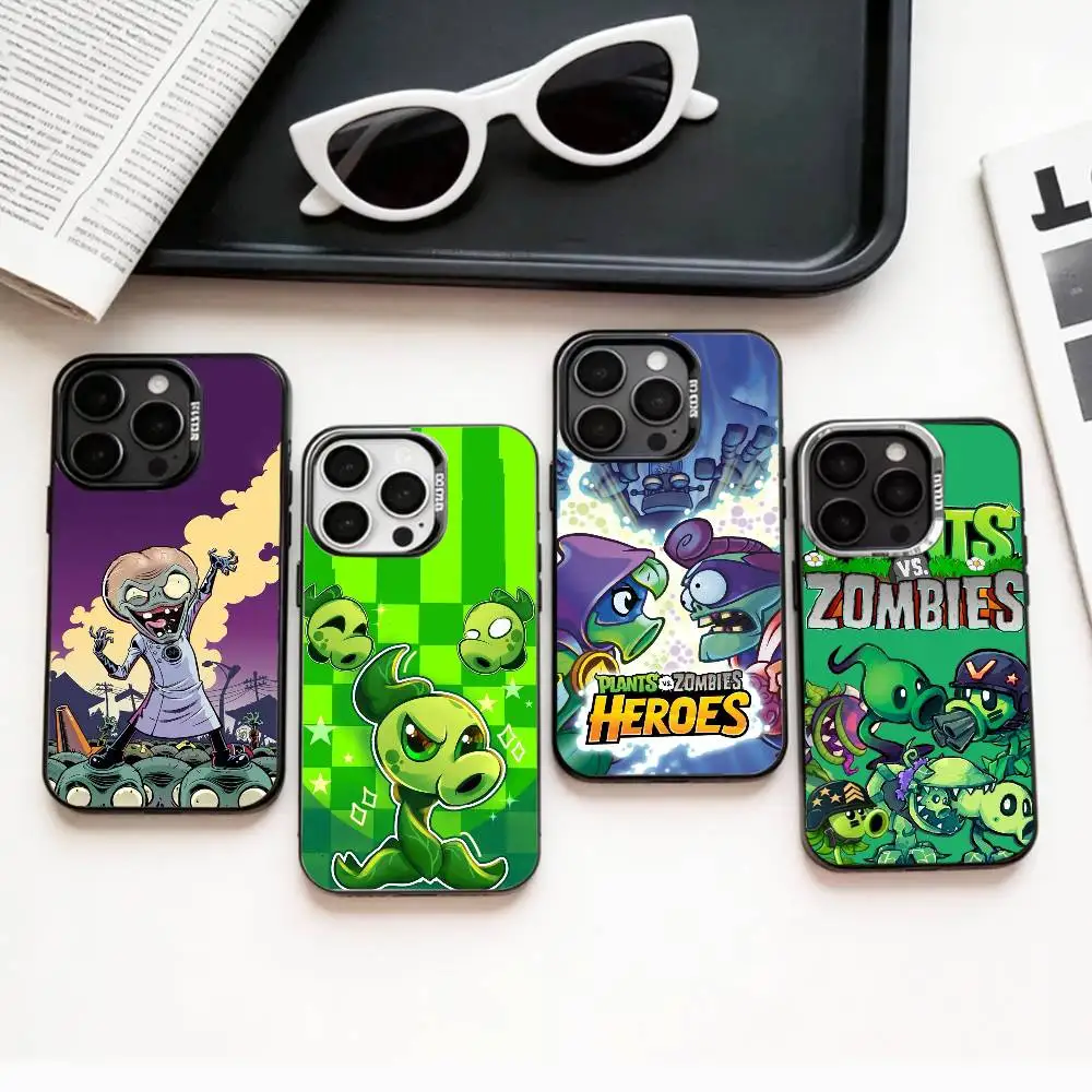 

P-Plants VS Z-Zombies Game Strategy Phone Case For iPhone17,16,15,14,13,12,11 Plus,Pro Max Colored Silver Plated Inside Cover