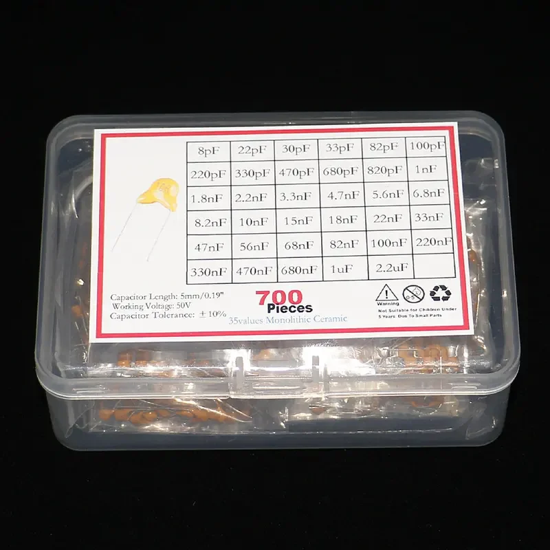 700Pcs/Box 35 Values Each 20Pcs 8pF-2.2uF DIP Multilayer Ceramic Capacitor Assortment Kit