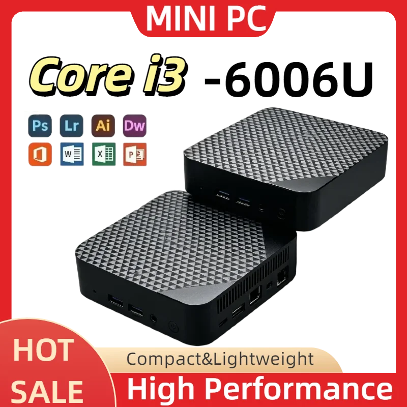 Portable Core i3-6006U Business Office Mini Desktop Host Compact PC Unit BT5.2 Dual Gigabit LAN Triple 4K Multi Display Output