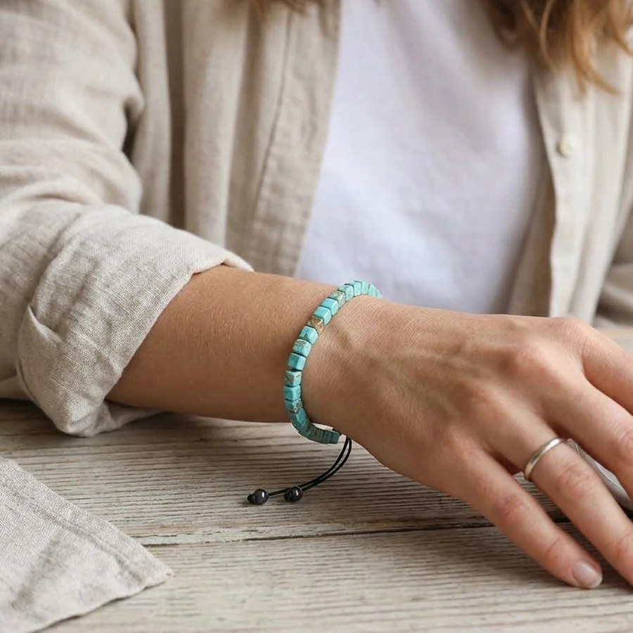 Unique Square Stone Bracelet Unisex Apparel Accessories Handmade Braided Adjustable String Braslet Holiday Casual Couple Jewelry
