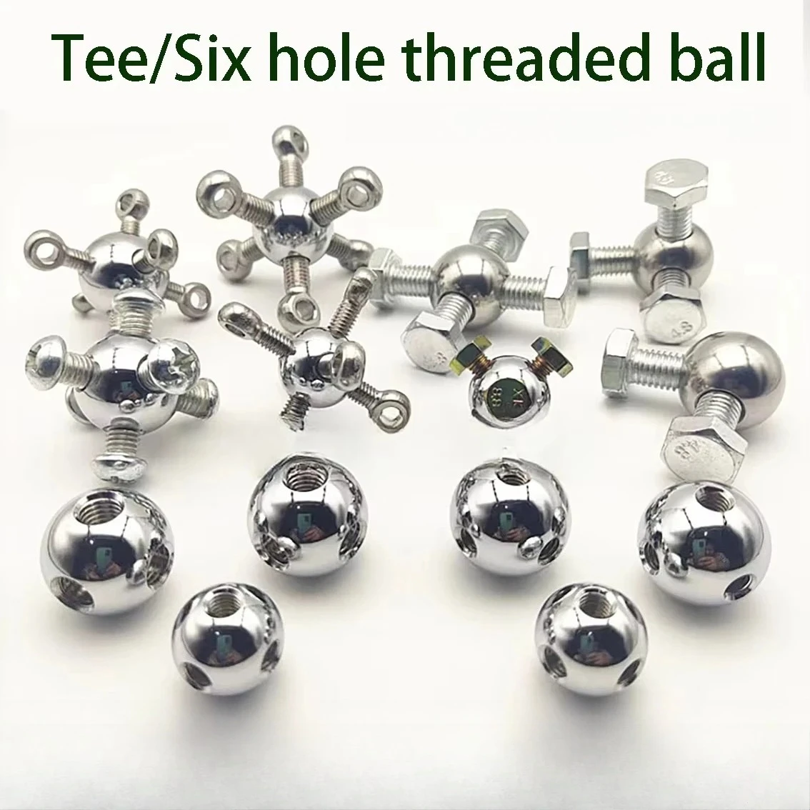 Chrome Threaded Ball 20/25mm M6/M8 6-Hole,for Display Case & Creative Furniture Connector, Carbon Steel/304 Stainless Steel